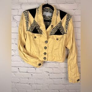 Platinum by Dorothy Schoelen Wild Cats Vintage Yellow Linen light‎ jacket size s